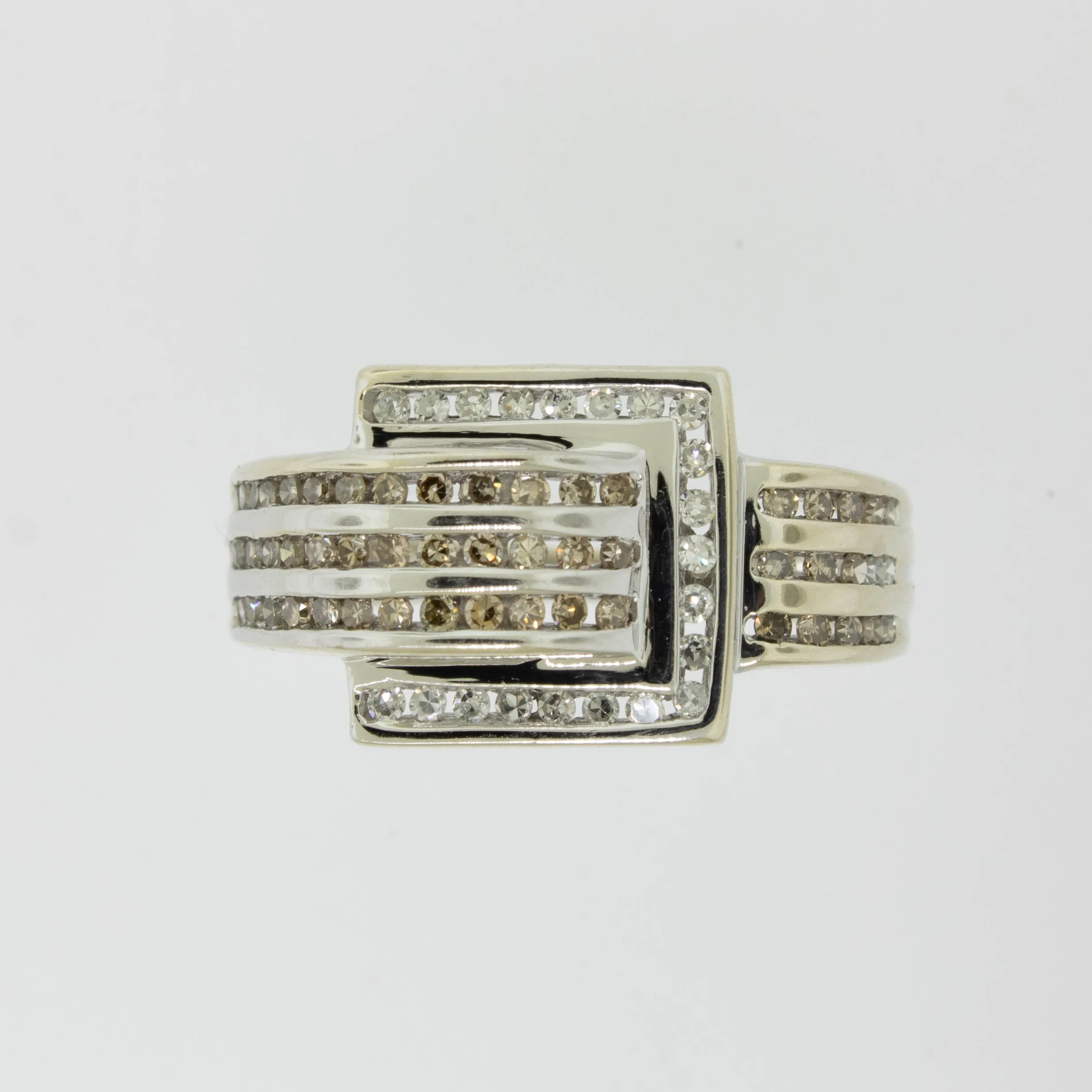 10K White Gold ChannelSet Diamond Ring Buckle .75cttw Size 6.25 Preowned Jewelry