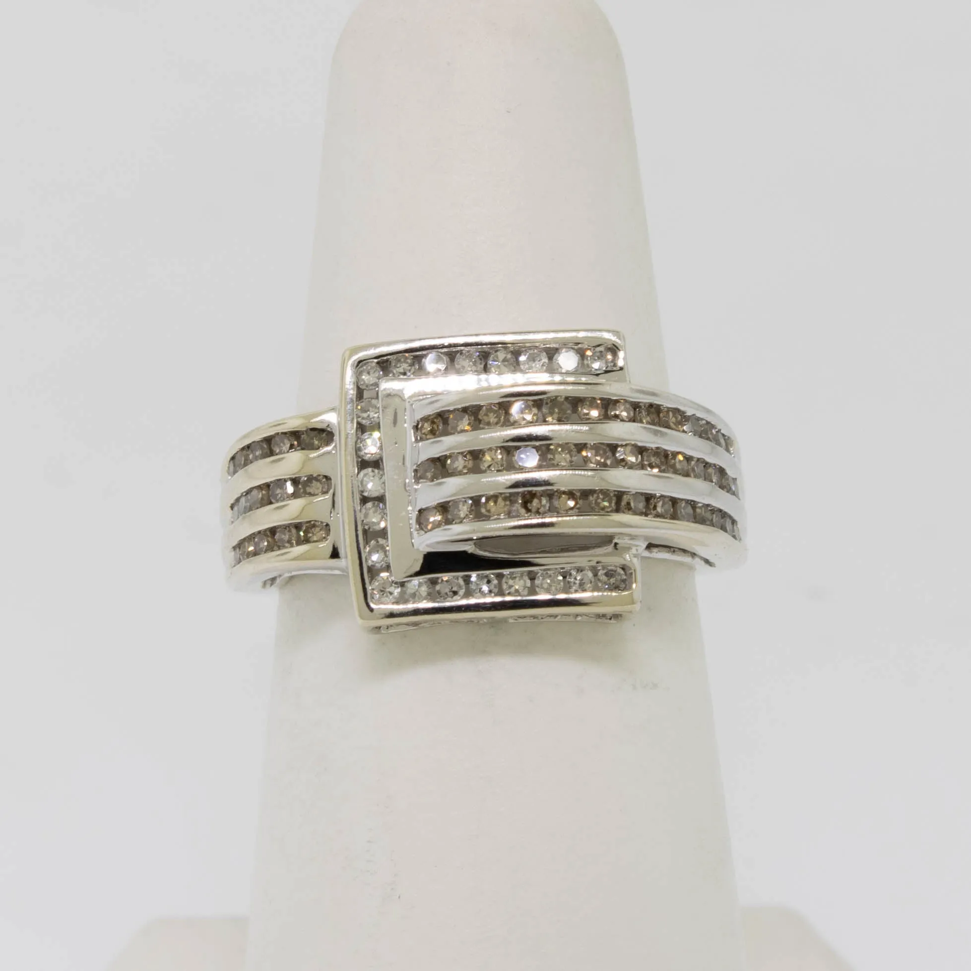 10K White Gold ChannelSet Diamond Ring Buckle .75cttw Size 6.25 Preowned Jewelry