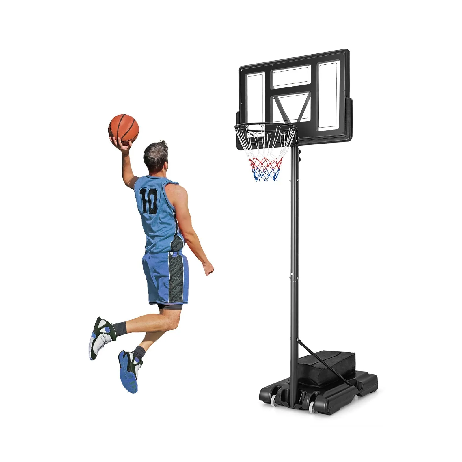 11-Level Portable Adjustable Basketball Hoop and Goals System with Build-In Wheels