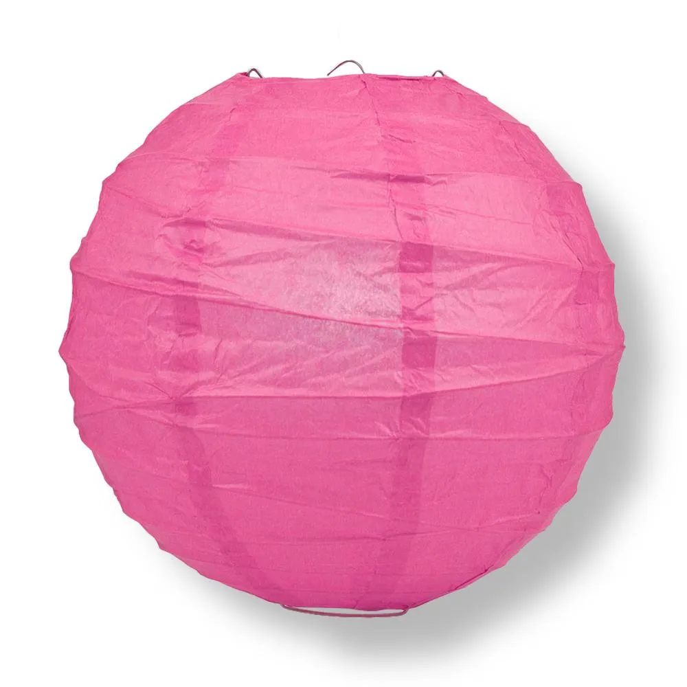 12" Fuchsia / Hot Pink Round Paper Lantern, Crisscross Ribbing, Chinese Hanging Wedding & Party Decoration