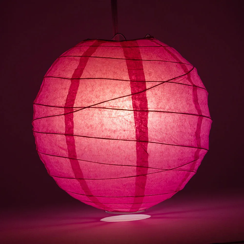 12" Fuchsia / Hot Pink Round Paper Lantern, Crisscross Ribbing, Chinese Hanging Wedding & Party Decoration