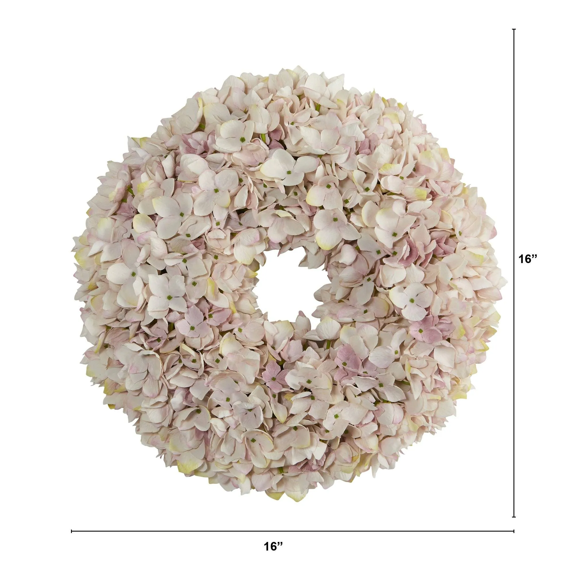 16” Hydrangea Artificial Wreath Pink & White Shades