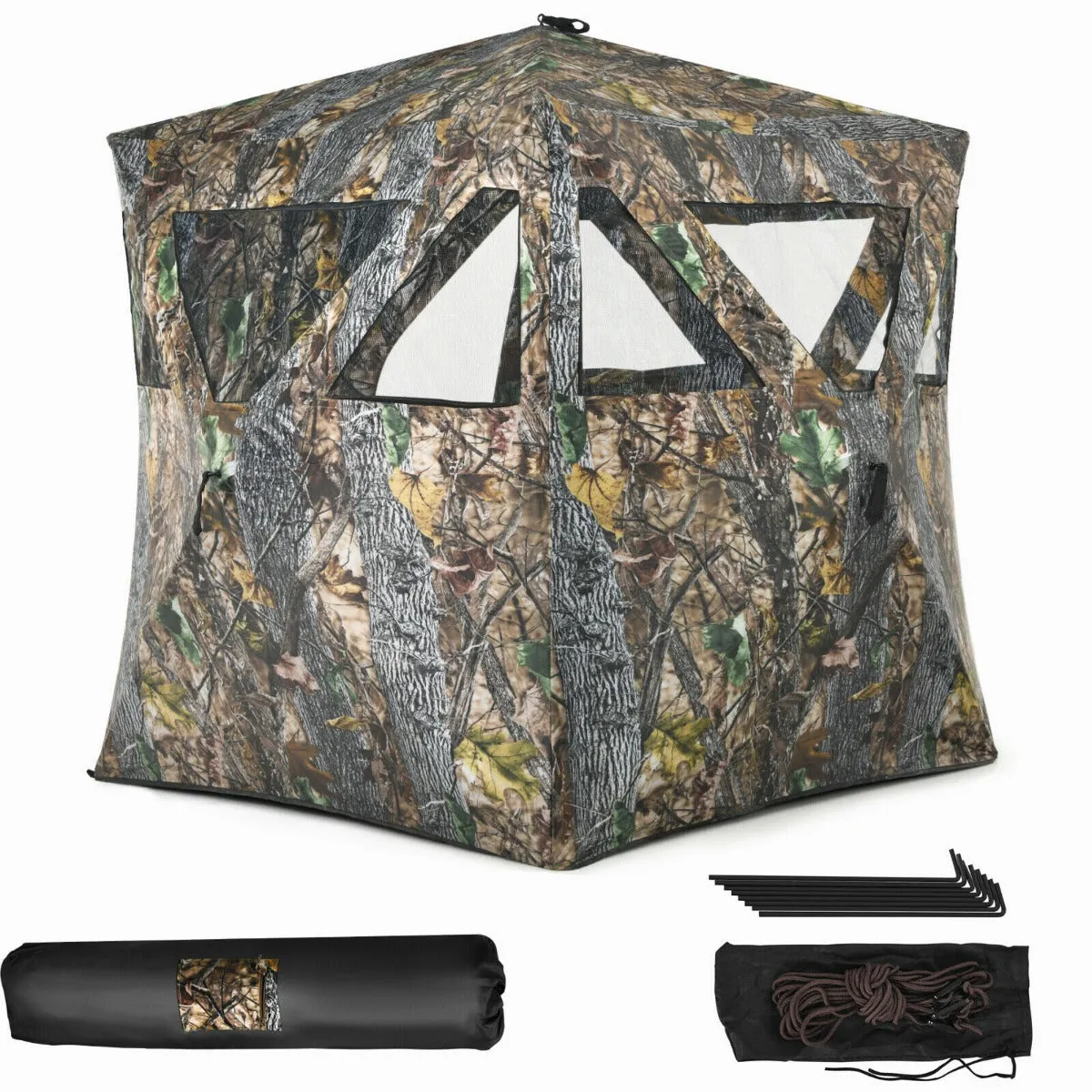 3 Person Portable Hunting Blind with Mesh Window and Ground Stakes-Size 1