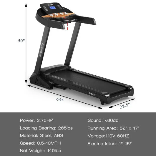 3.75HP Electric Folding Treadmill with Auto Incline 12 Program APP Control