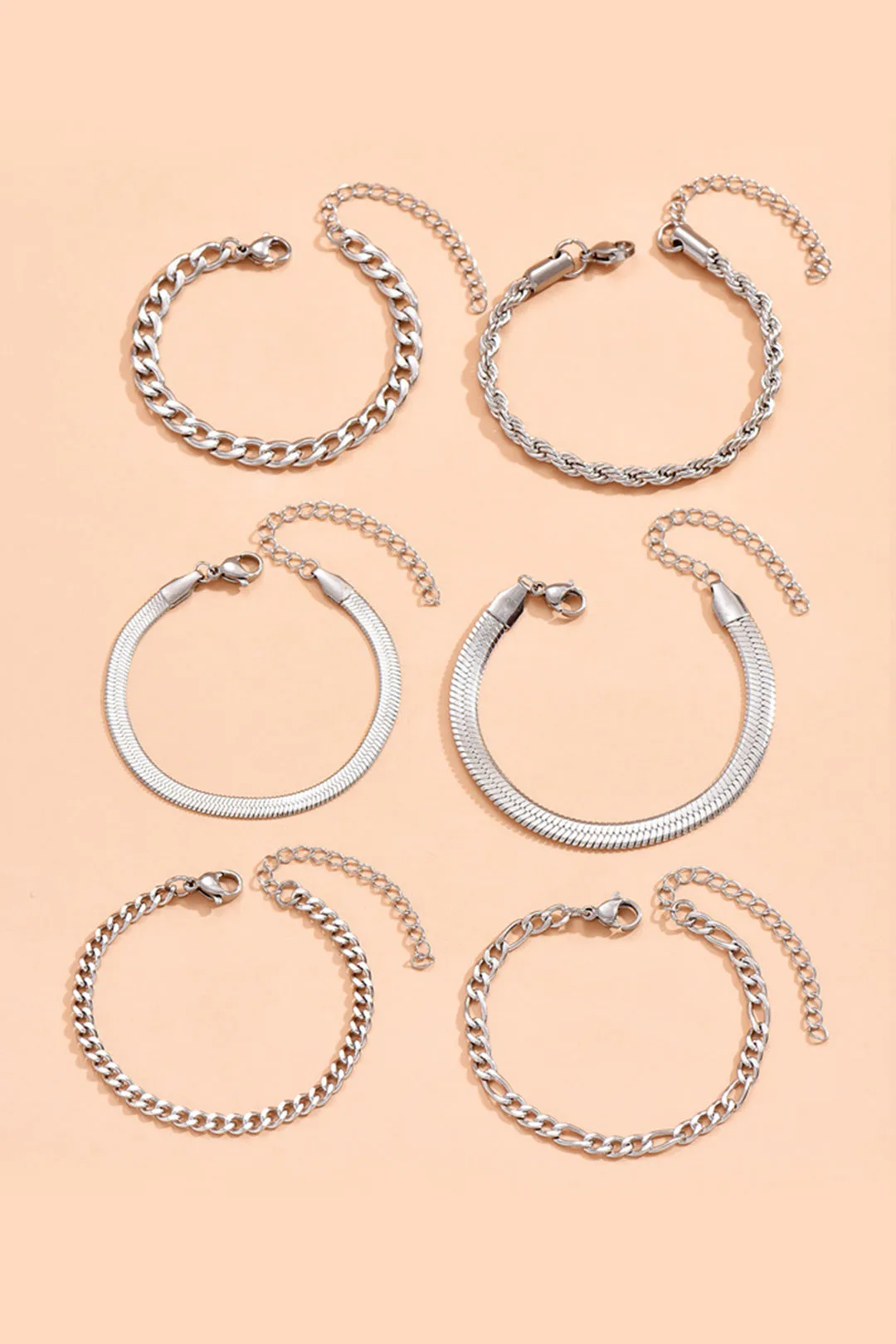 6pc Cuban Chain Link Bracelet Set