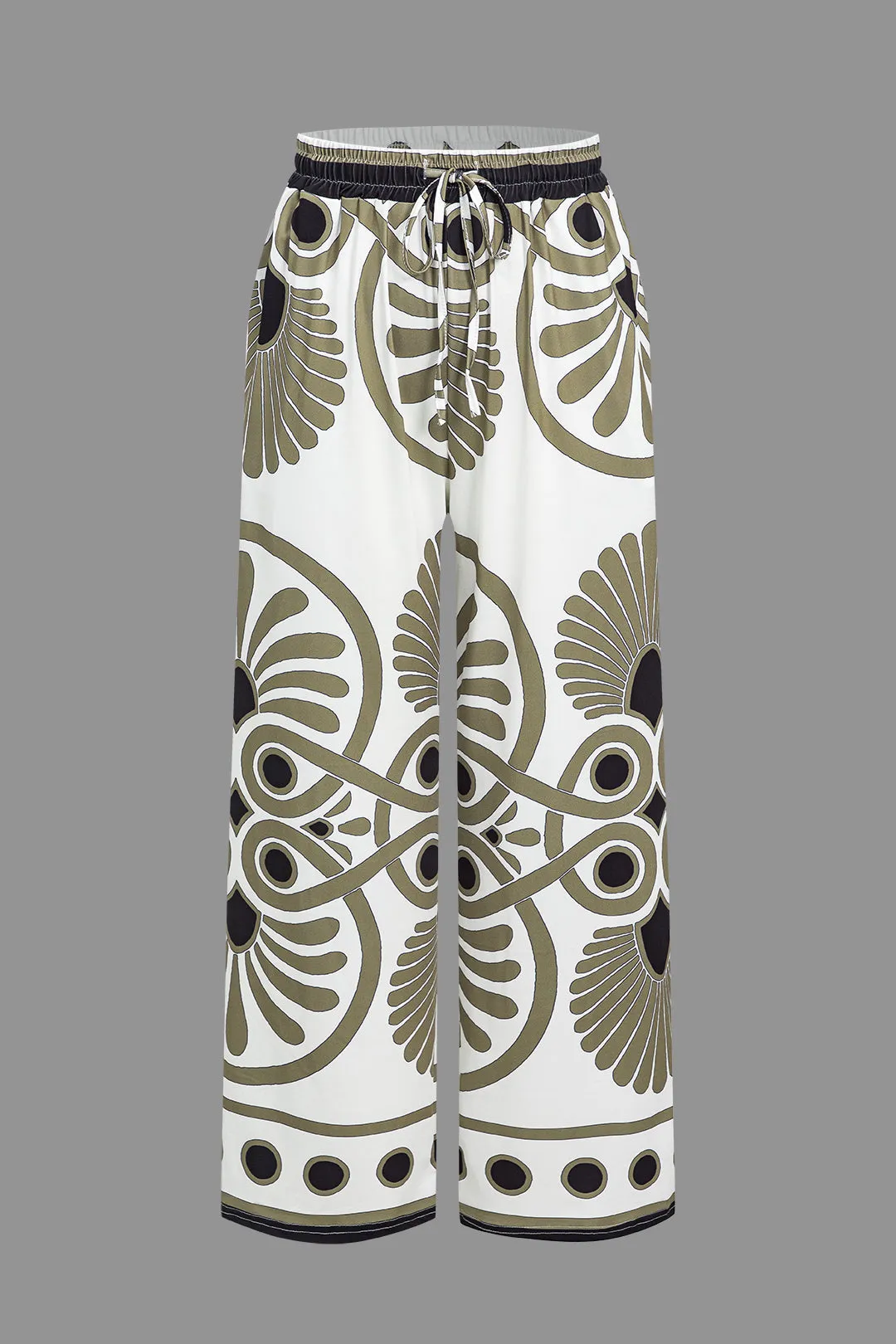 Abstract Print Drawstring Wide Leg Pants