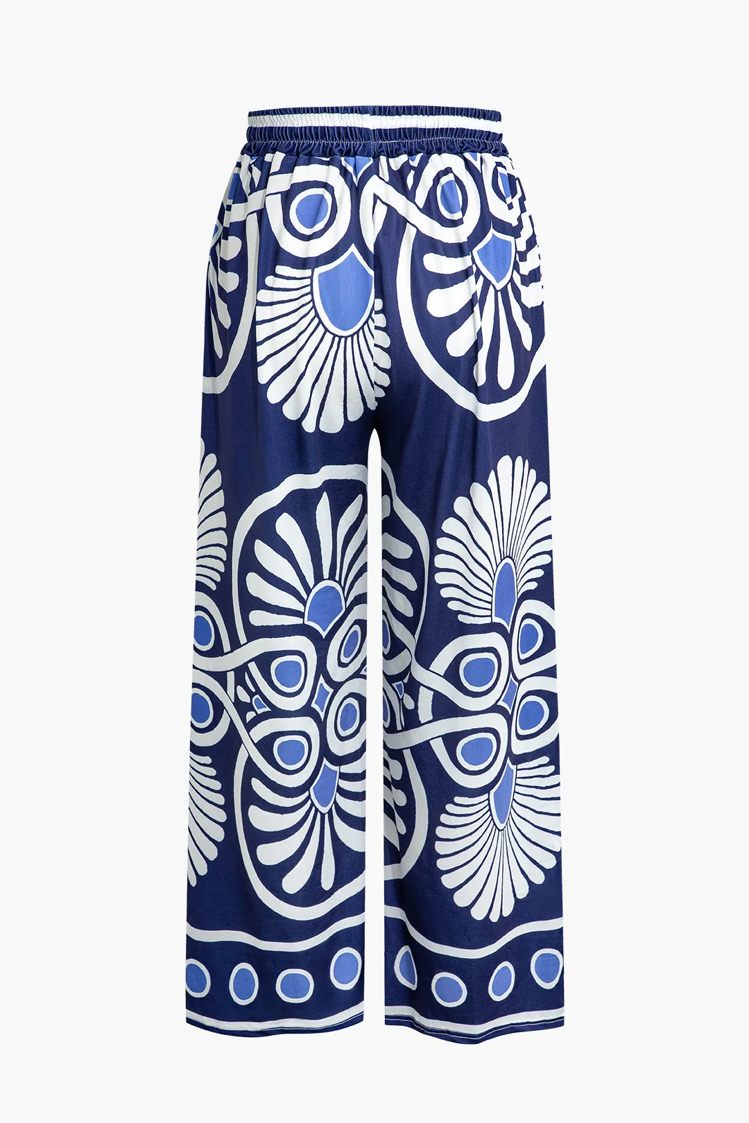 Abstract Print Drawstring Wide Leg Pants