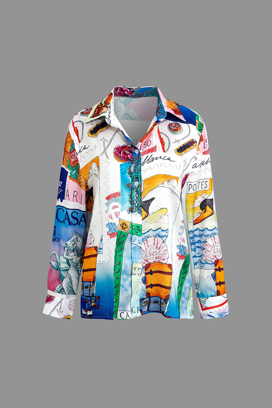 Artistic Print Collar Long-Sleeve Shirt