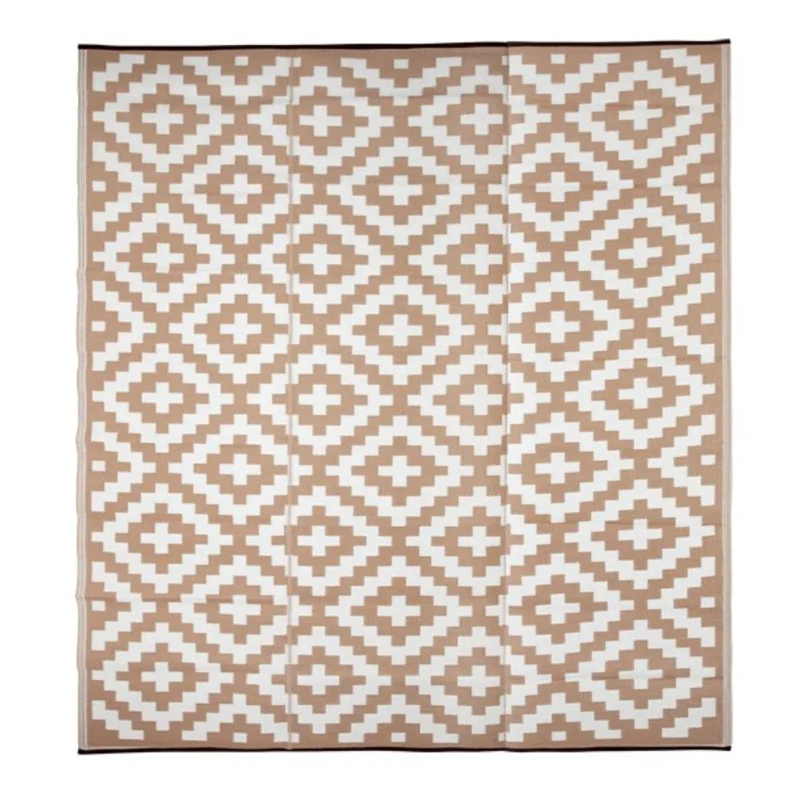 Aztec Beige and White Foldable Waterproof Large Camping Mat - 270x360 CM