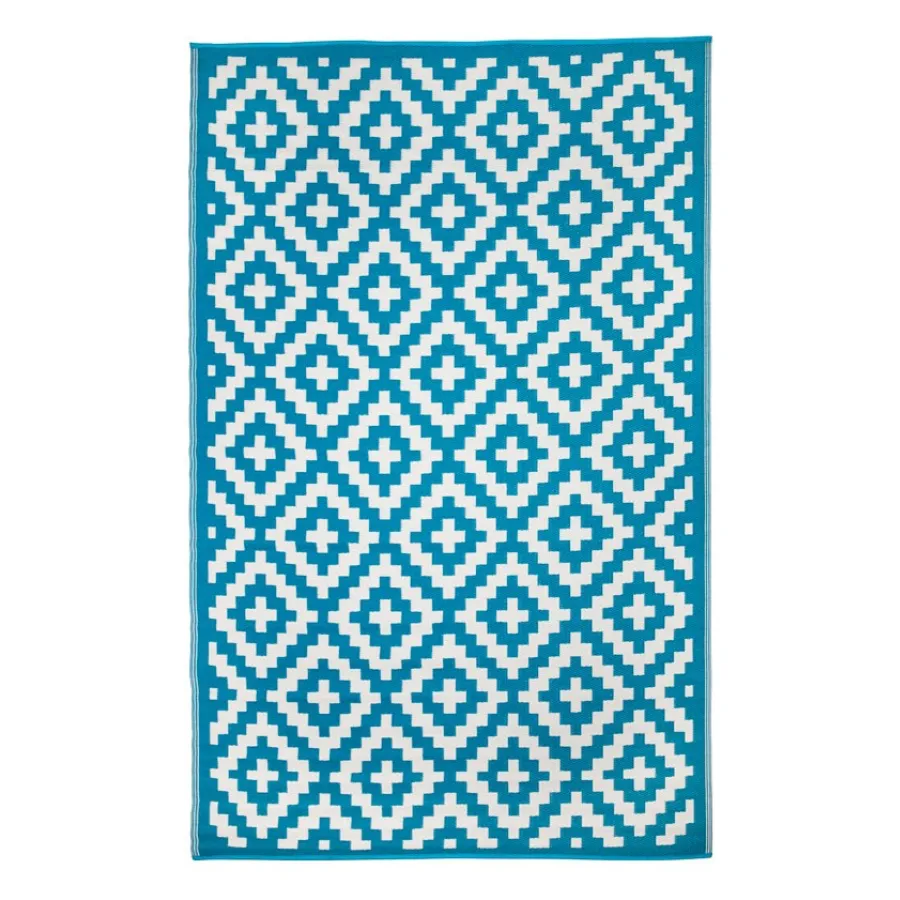 Aztec Teal & White Diamond Pattern Foldable Waterproof Large Camping Mat - 270x360 CM