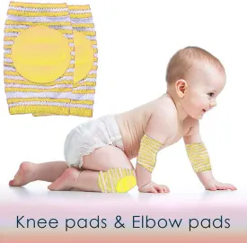 Babymoon Kids Padded Knee Pads for Crawling, Anti-Slip Stretchable Cotton - Yellow