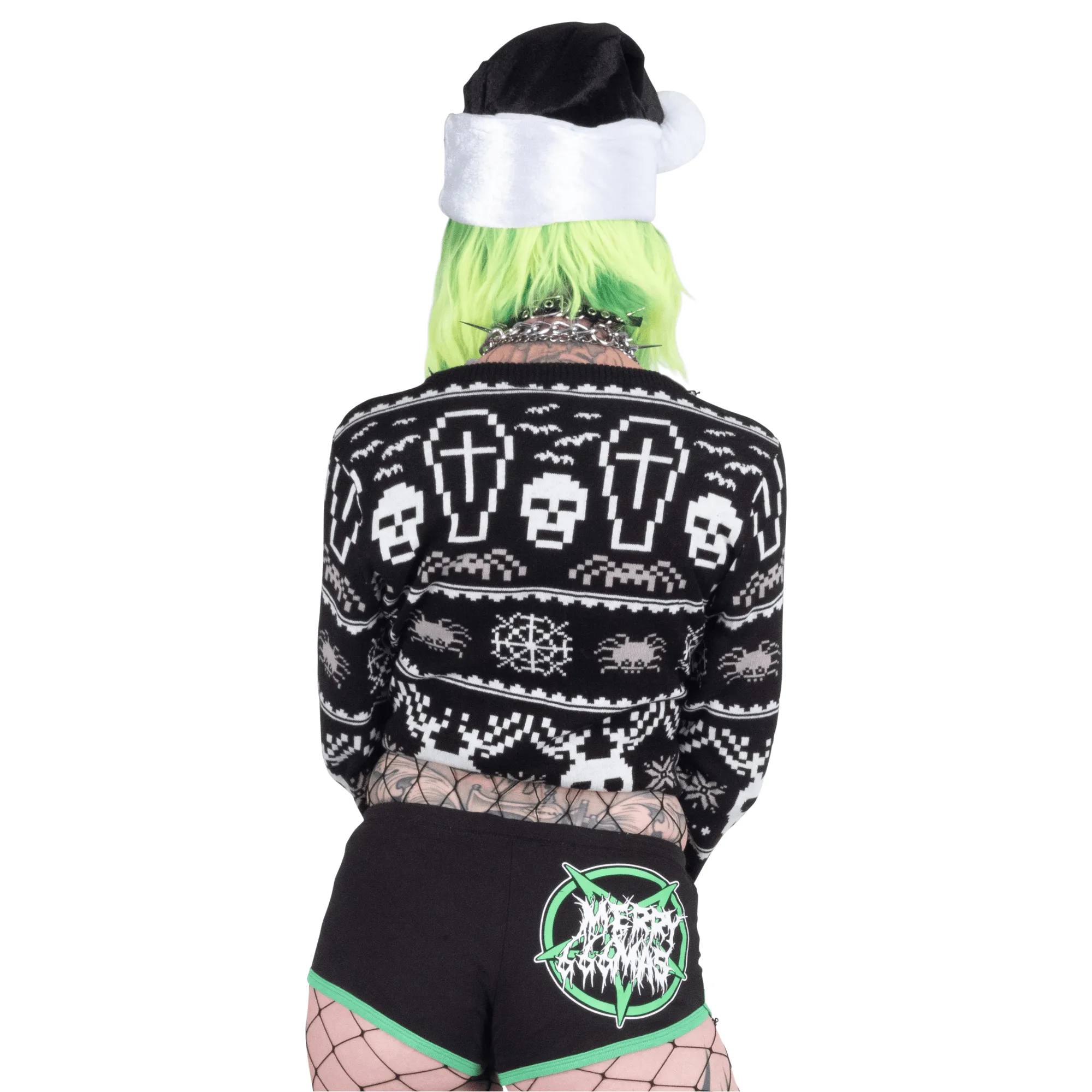 Black Metal Xmas Green Trim Hot Shorts