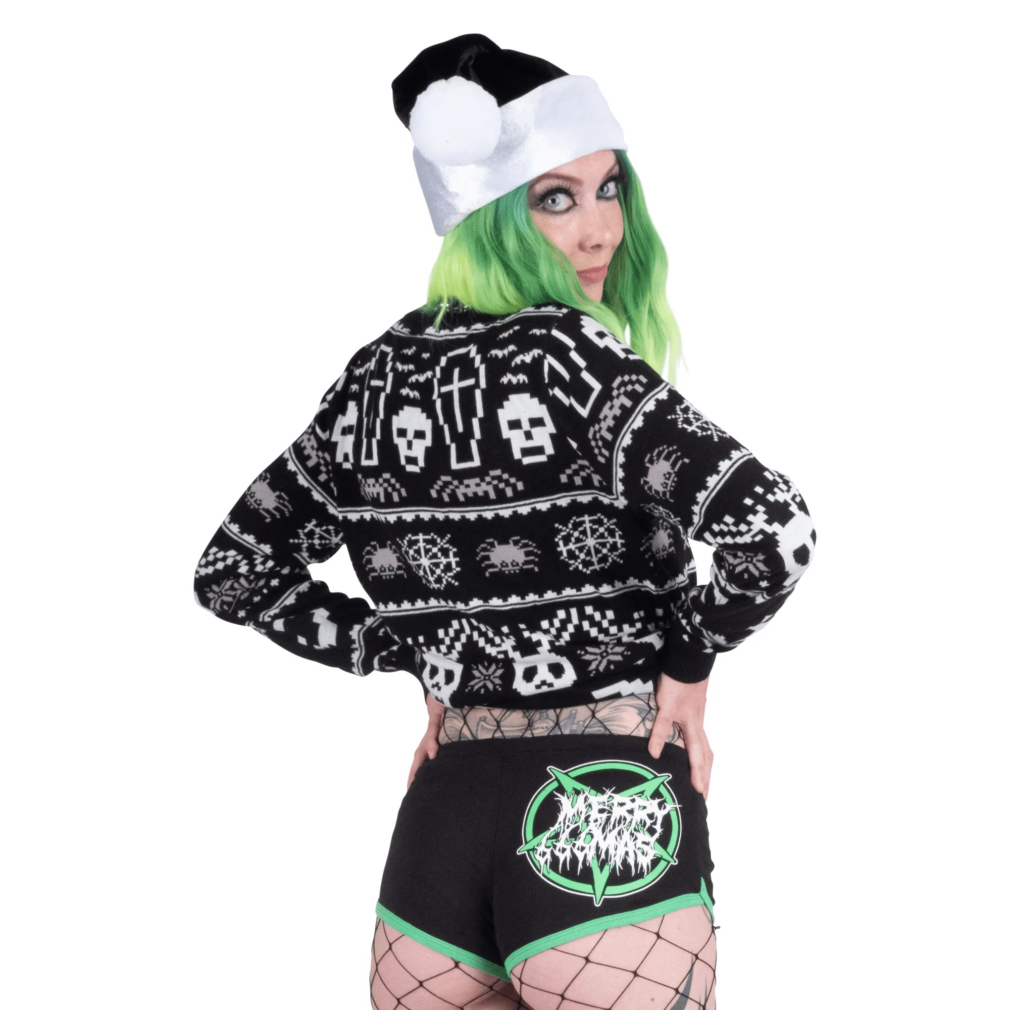 Black Metal Xmas Green Trim Hot Shorts