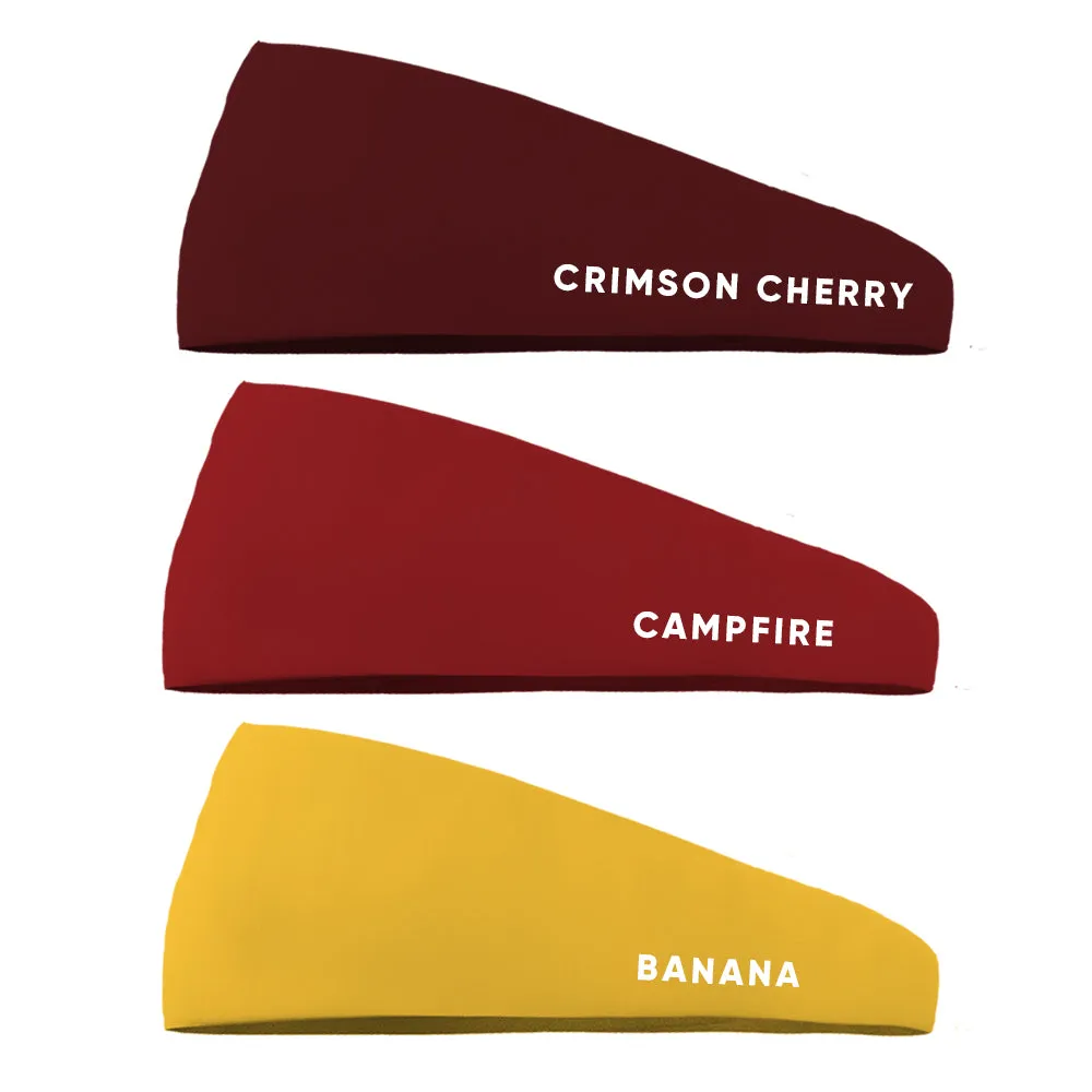 Campfire Combo Pack - 1 Solid Crimson Cherry, 1 Solid Campfire and 1 Solid Banana Wicking Headband