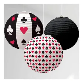 Card Party Decorations with Poker and Casino Theme Paper Lanterns, (35CM Multi Color, Set of 3) & 1 Led Light - Diwali Decorations Kit