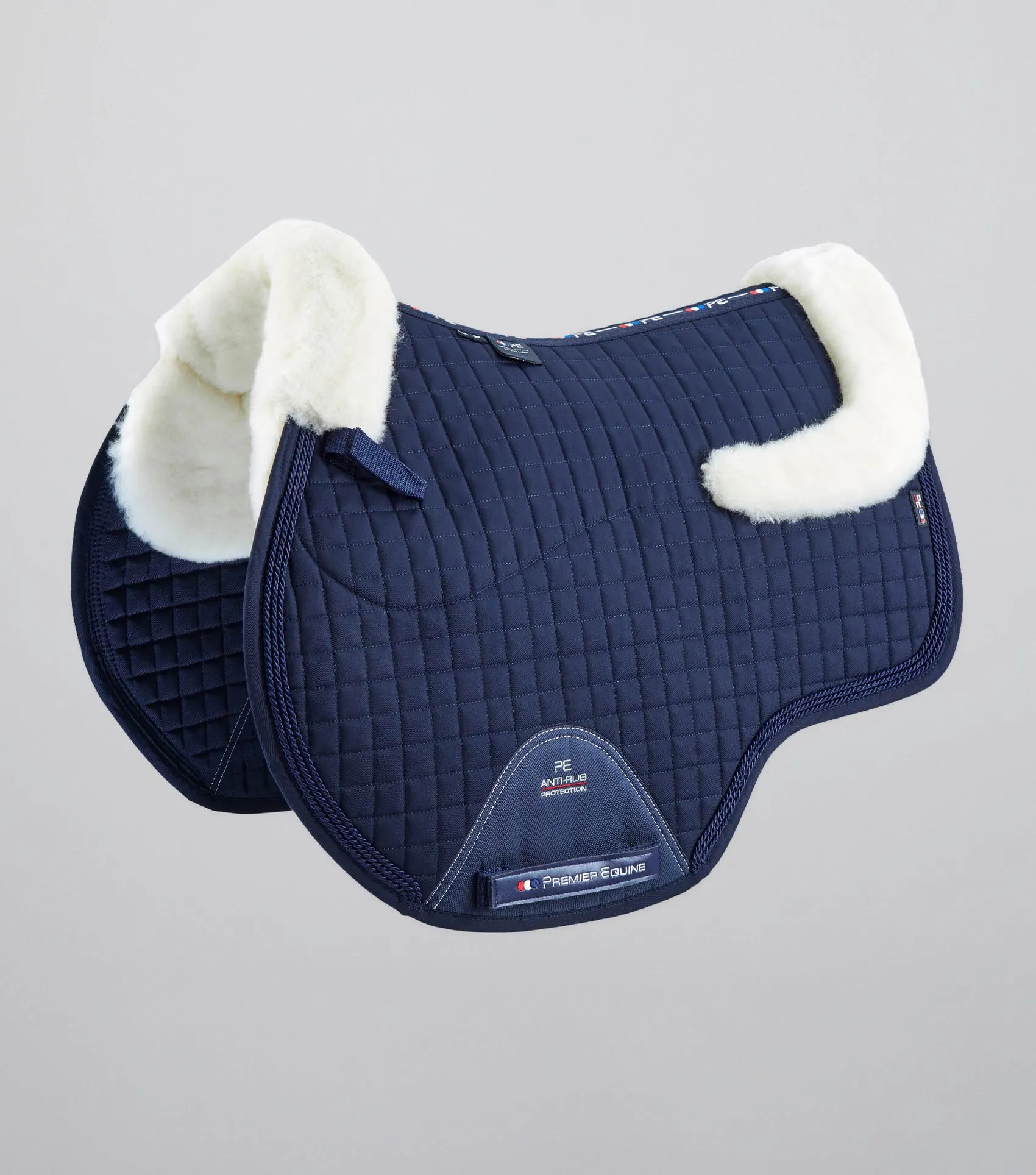 Close Contact Merino Wool European Saddle Pad - GP/Jump Square Navy/Natural Wool