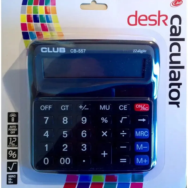 Club Large Student Solar Powered Desk Calculator - Black / White - 1 Colour Sent at Random