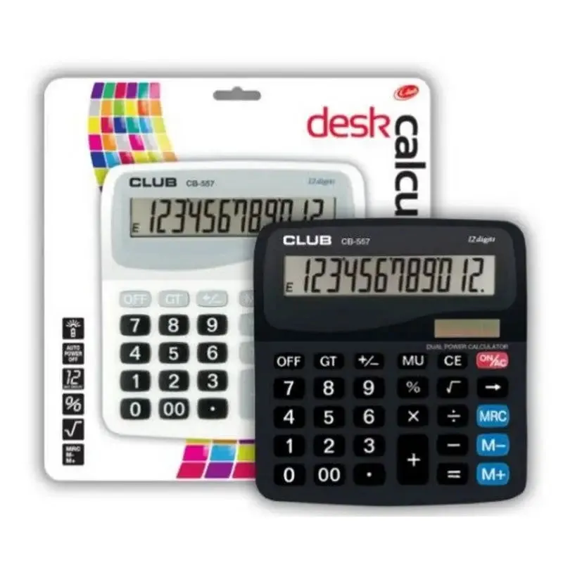 Club Large Student Solar Powered Desk Calculator - Black / White - 1 Colour Sent at Random