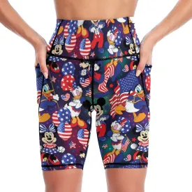 Disney America Women's Knee Length Athletic Yoga Shorts With Pockets