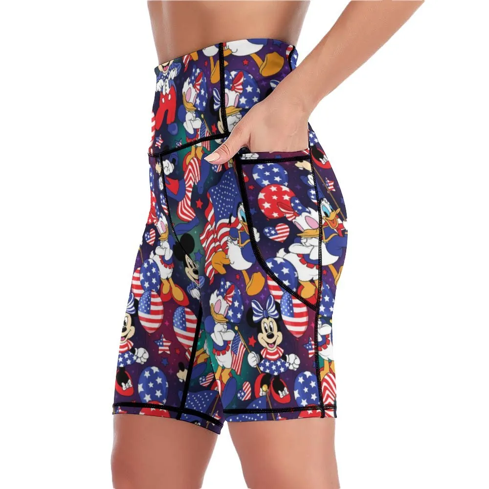 Disney America Women's Knee Length Athletic Yoga Shorts With Pockets