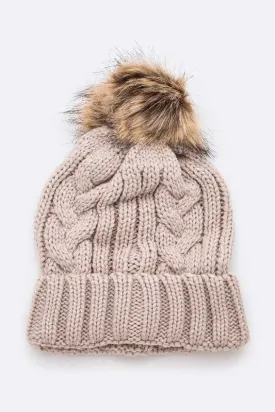 Faux Fur Raised Knit Beanie