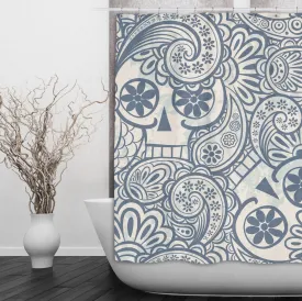 Funky Psychedelic Blue Sugar Skull Shower Curtains and Optional Bath Mats