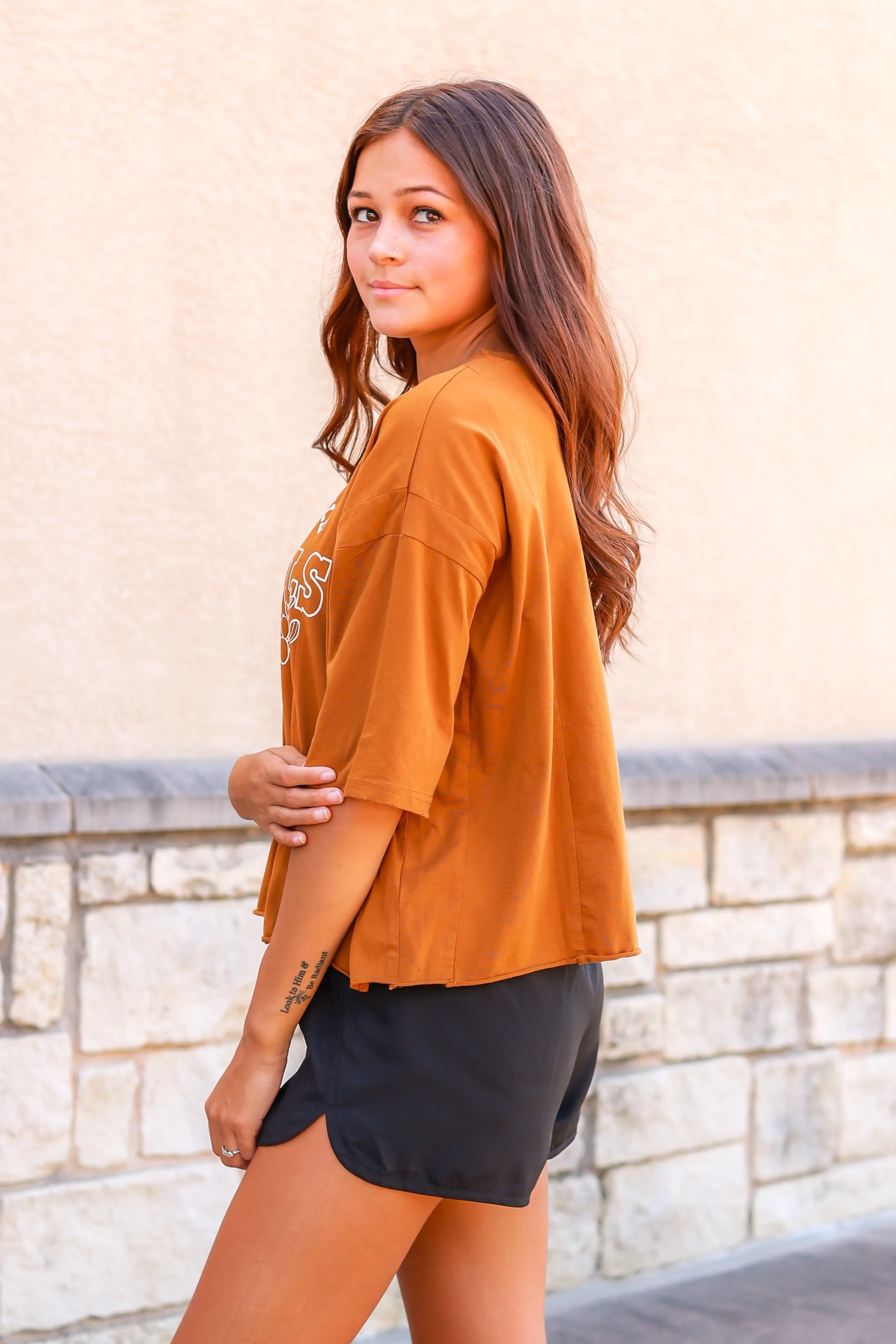 Keepin' The West Wild On Perfect Company Boxy Crop in Tan