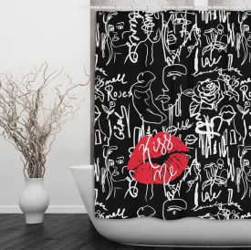 Kiss Me Lip Graffiti Shower Curtains and Optional Bath Mats