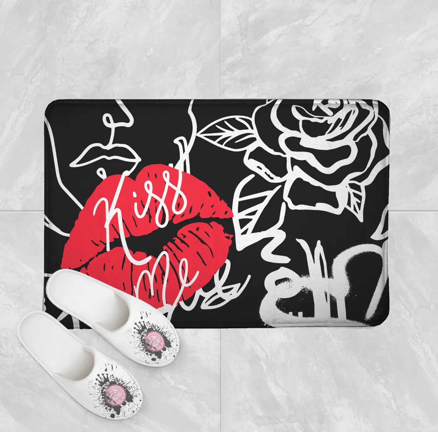 Kiss Me Lip Graffiti Shower Curtains and Optional Bath Mats