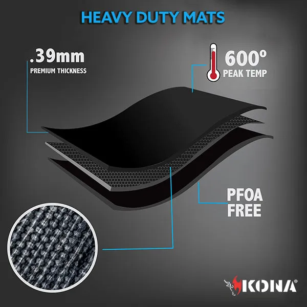 KONA Best BBQ Grill Mats - Heavy Duty 600 Degree Non-Stick Grilling Mats - 7 Year Guarantee (Set of 2)