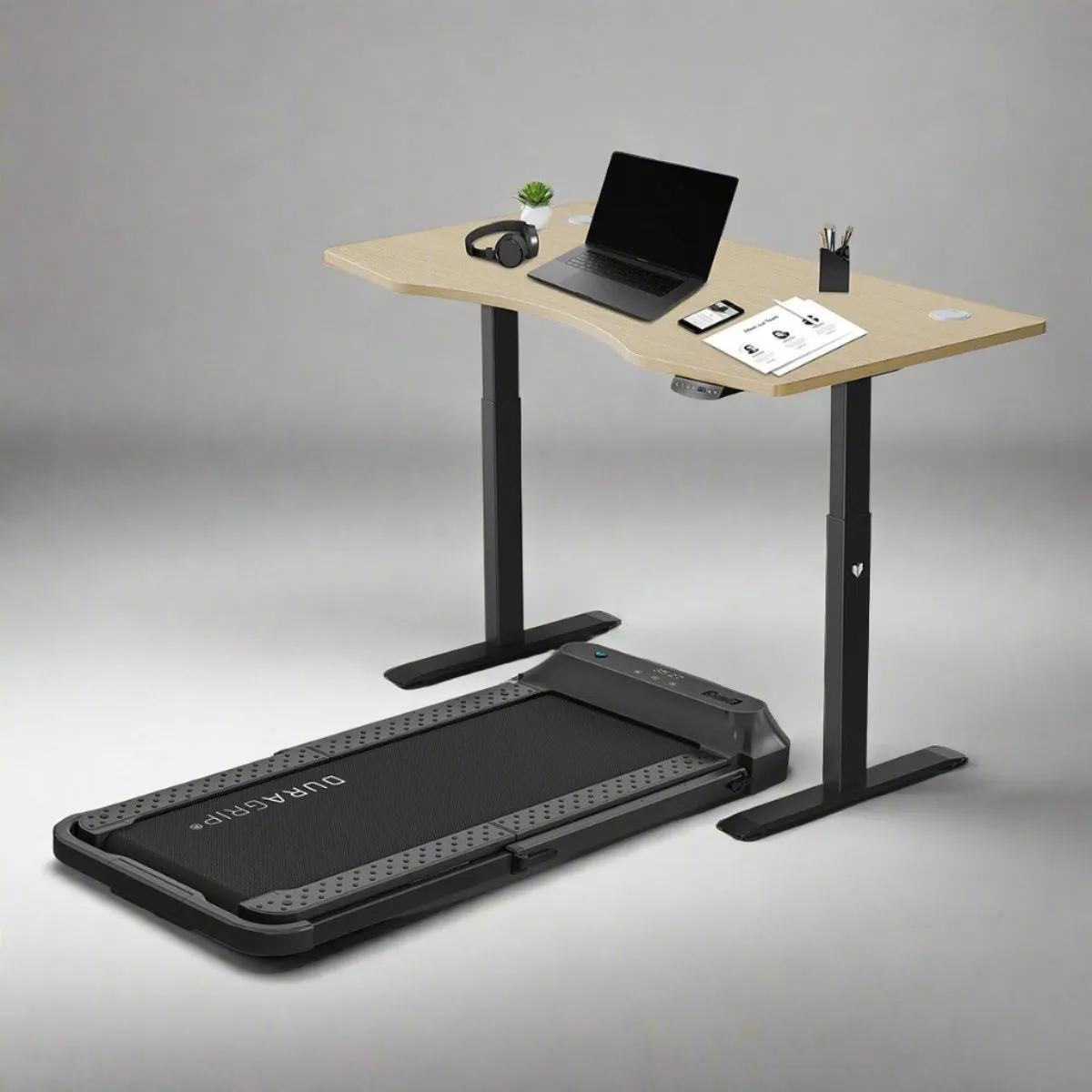 Lifespan Fitness - V-FOLD Treadmill with ErgoDesk Automatic Standing Desk 1500mm in Oak