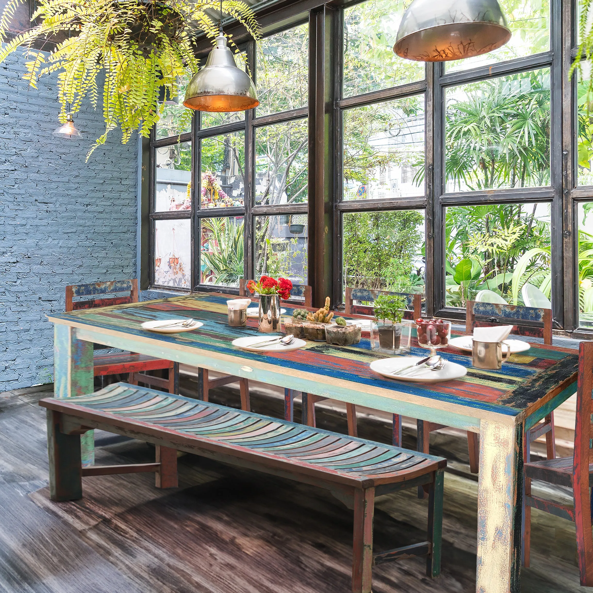 Marina del Rey Backless Dining Bench made from Recycled Teak Wood Boats, 6 foot