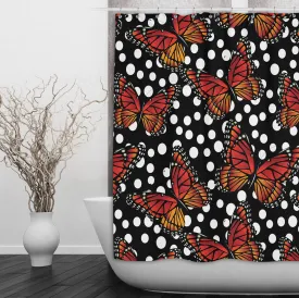 Monarch Butterfly Polka Dot Shower Curtains and Optional Bath Mats