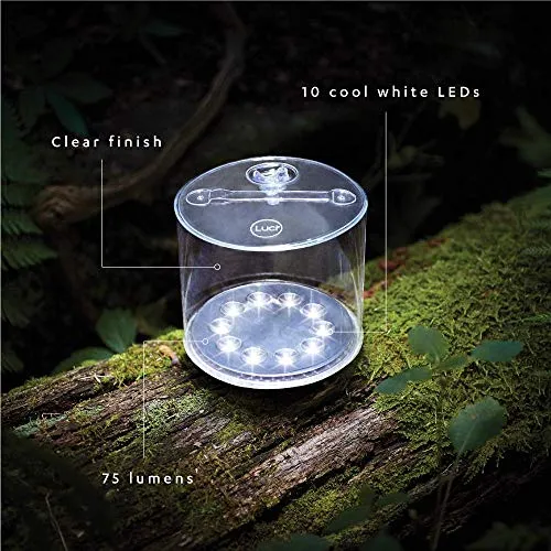 MPOWERD Luci Outdoor 2.0: Solar Inflatable Lantern, 75 Lumens, Clear Finish with White LEDs, Lasts Up to 24 hrs, Waterproof, Camping, Backpacking, Travel and Emergency Kits