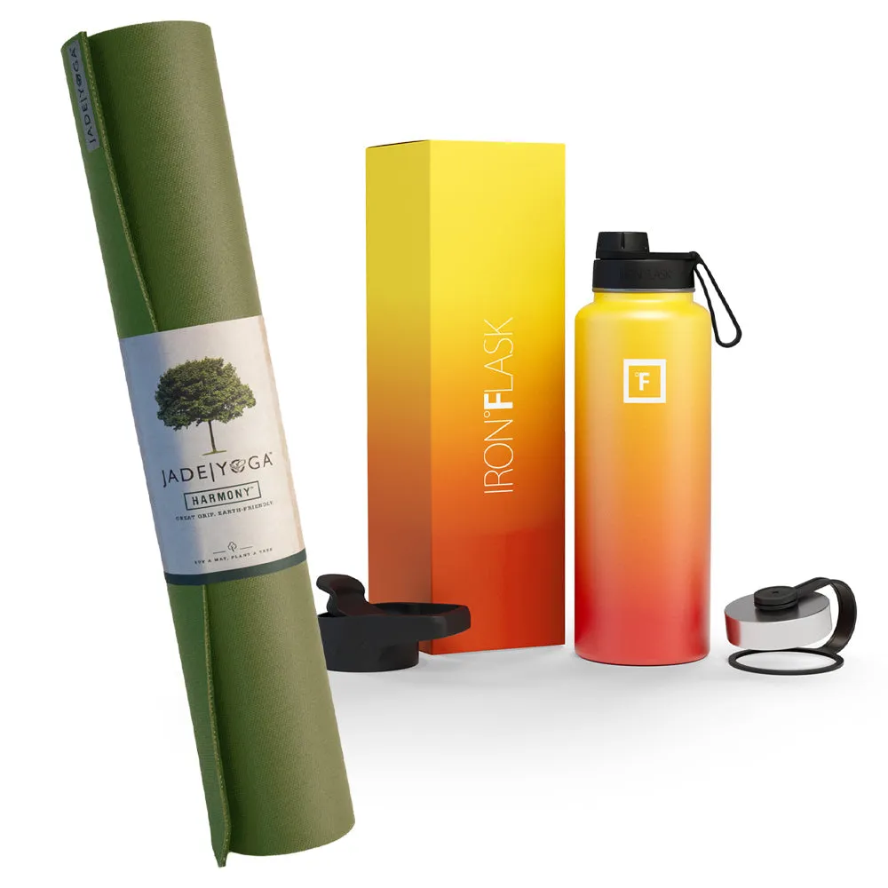 Non-toxic Yoga Mat & Insulated Water Bottle Bundle - Jade, Iron Flask