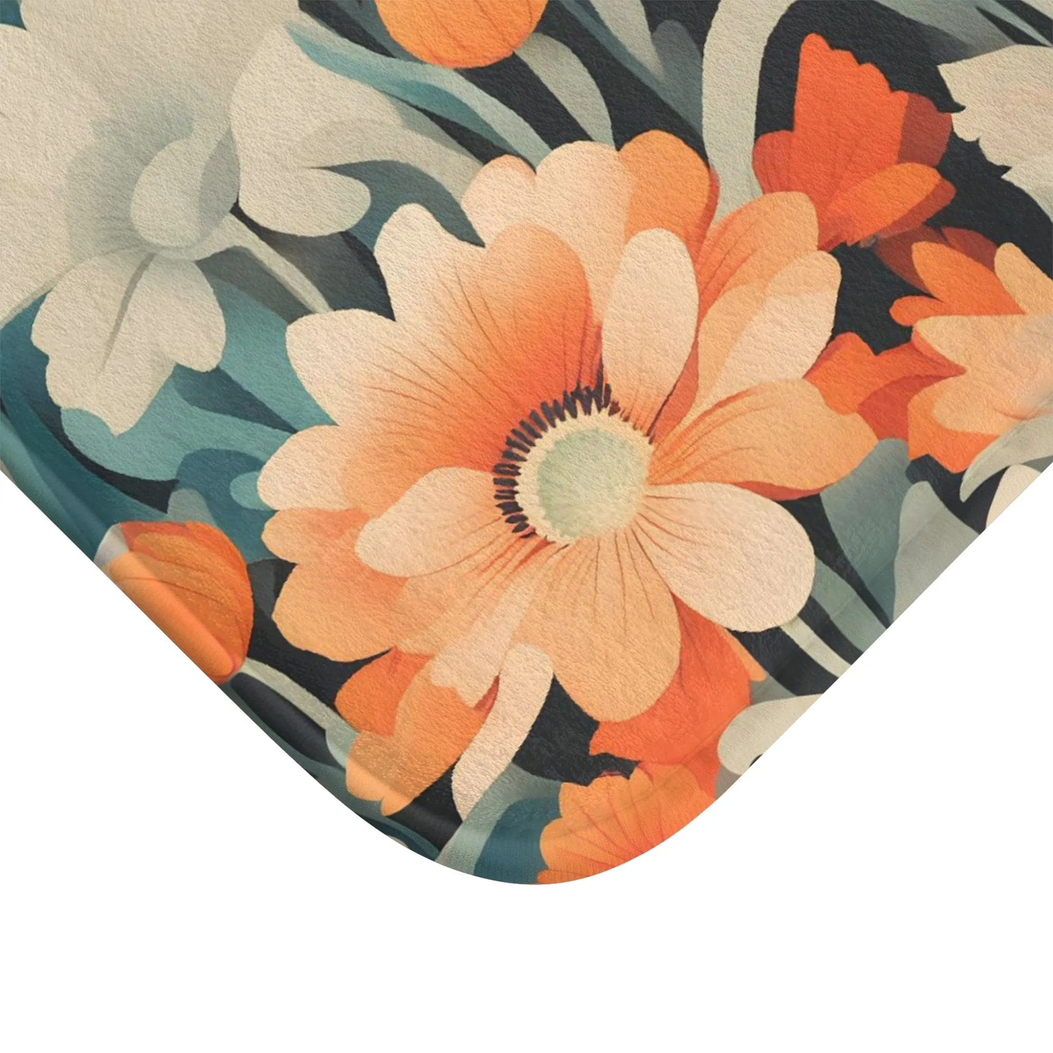 Orange and White Flowers, Memory Foam Bath Mat - Cozy Bathroom Essential