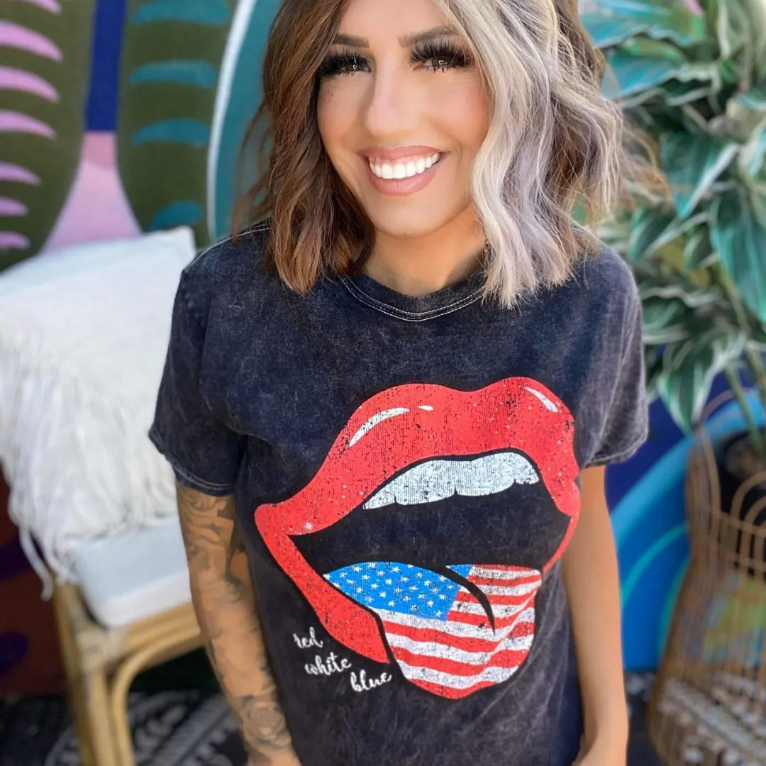 Red White & Blue Rocker Lips Tee