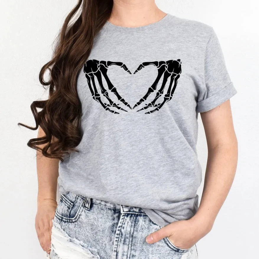 Skeleton Heart Hands Graphic Short Sleeve Tee