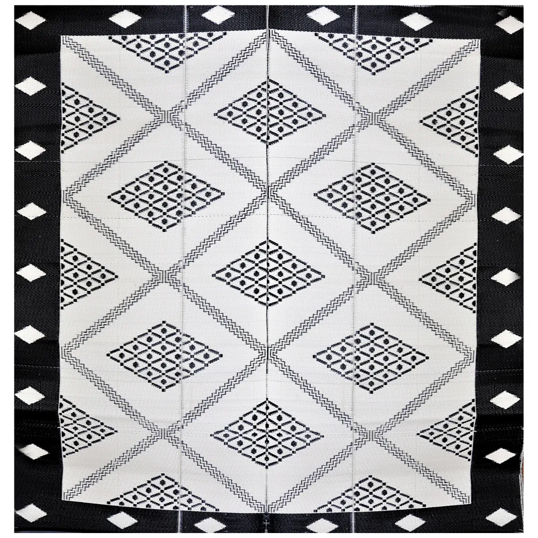 Troy Black & Cream Square Diamond Pattern Foldable Waterproof Large Camping Mat - 270x270 CM