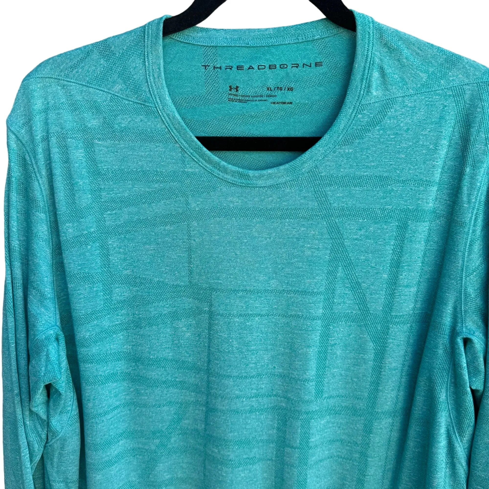 Under Armour Threadborne Mens Long Sleeve Teal HeatGear Performance Shirt XL